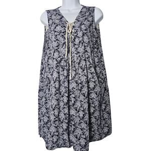 Umgee Boho Sleeveless Dress L Blue White‎ Floral Hippie Lagenlook Artsy Cottage